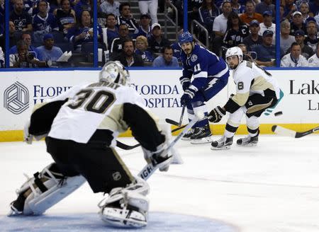 FILE PHOTO: May 24, 2016; Tampa, FL, USA; Tampa Bay Lightning center Brian Boyle (11) scores a goal on Pittsburgh Penguins goalie Matt Murray (30) during the third period of game six of the Eastern Conference Final of the 2016 Stanley Cup Playoffs at Amalie Arena. Mandatory Credit: Kim Klement-USA TODAY Sports / Reuters Picture Supplied by Action Images (TAGS: Sport Ice Hockey NHL) *** Local Caption *** 2016-05-25T031251Z_46040984_NOCID_RTRMADP_3_NHL-STANLEY-CUP-PLAYOFFS-PITTSBURGH-PENGUINS-AT-TAMPA-BAY-LIGHTNING.JPG