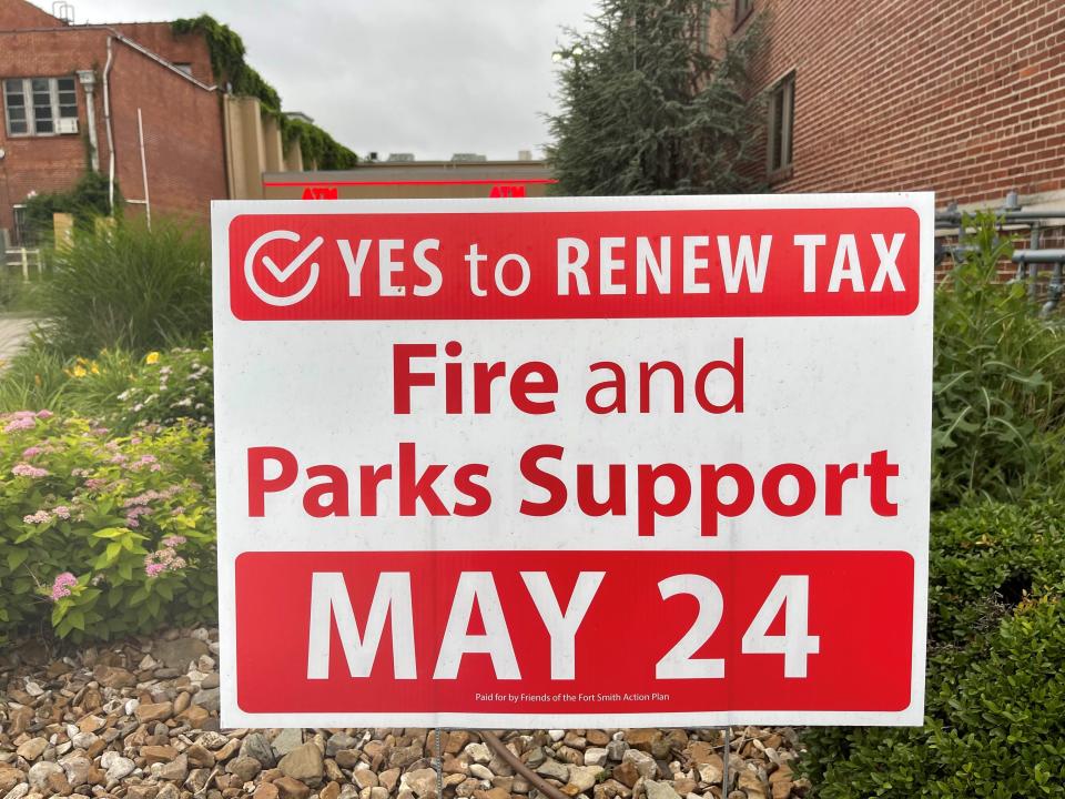 Voting is underway in Fort Smith and across Arkansas Tuesday, May 24. A sign supports passage of two sales tax extensions in Fort Smith.