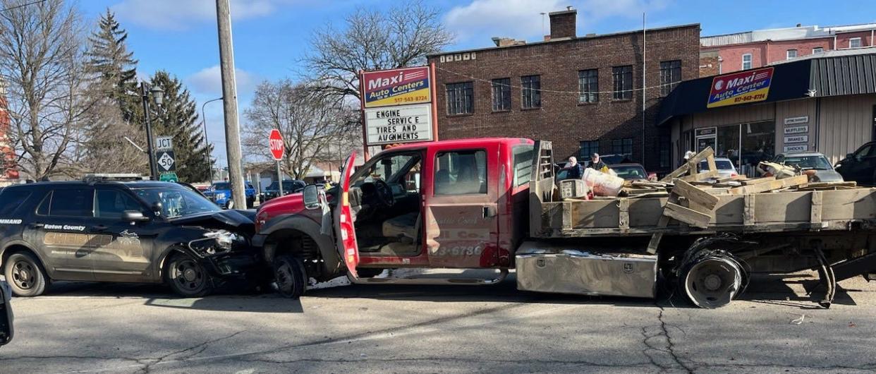 An Eaton County Sheriff's deputy was treated for non-life-threatening injuries following a  multi-county police pursuit that began near Battle Creek and ended in southern Eaton County on Tuesday, officials said.