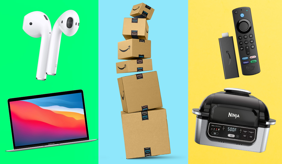 airpods, laptop, amazon boxes, fire stick, ninja foodi