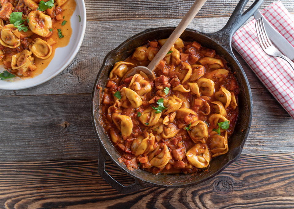 Cast iron filled with gnocchi