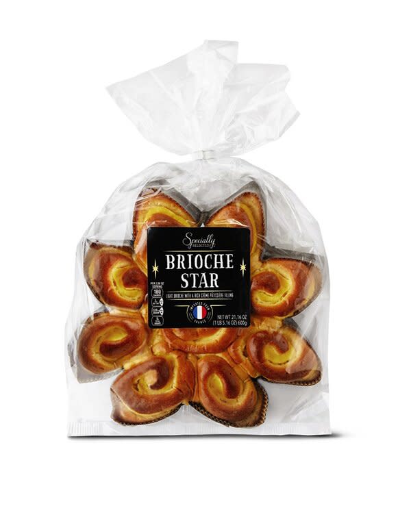 a star-shaped brioche loaf in a cellophane bag