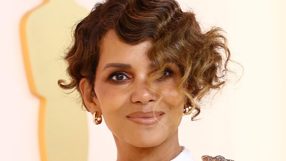 Halle Berry wearing eye makeup looks brown eyes