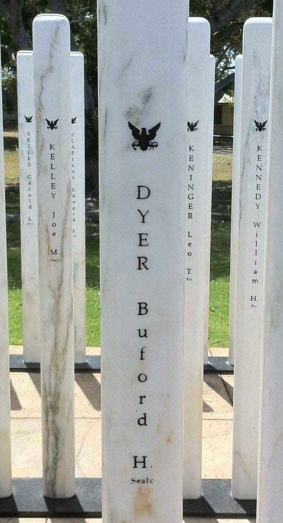 A gravestone at the National Cemetery of the Pacific with Buford Dyer's name in 2012.