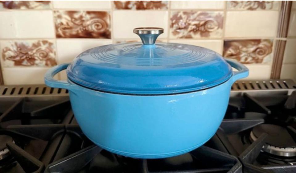 author photo of a blue lodge dutch oven on a stovetop