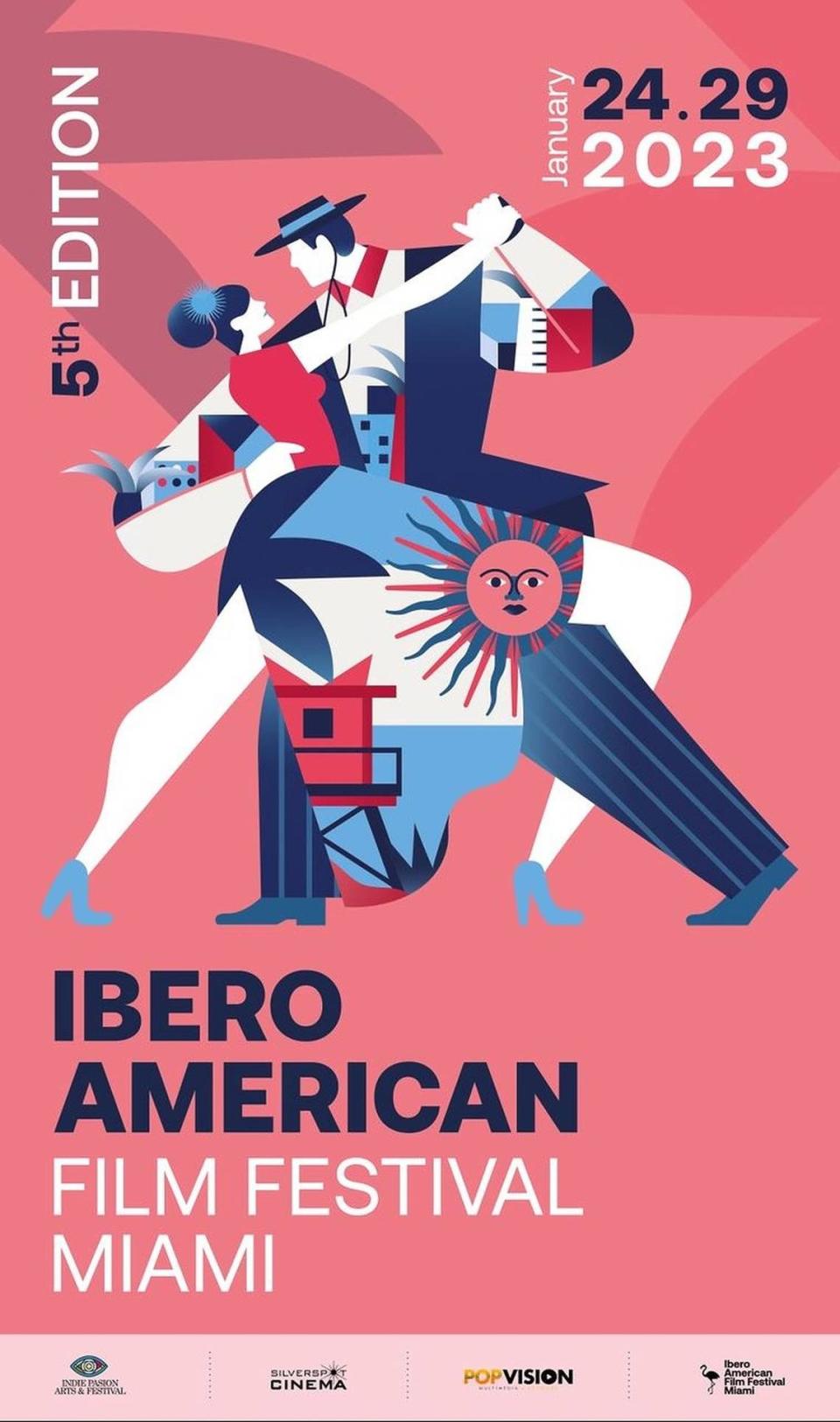  Cartel de la quinta edición del Festival de Cine Iberoamericano de Miami, o InterAmerican Film Festival Miami, IAFFM. 