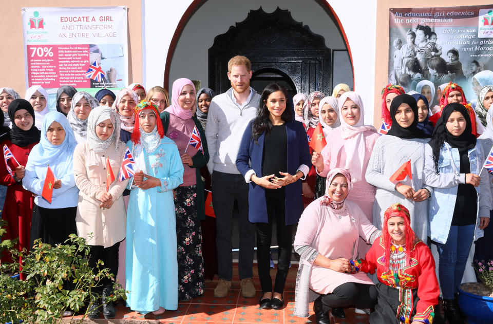 Harry and Meghan at the ‘Education for All’ boarding house in Asni town in Morocco [Photo: Getty]