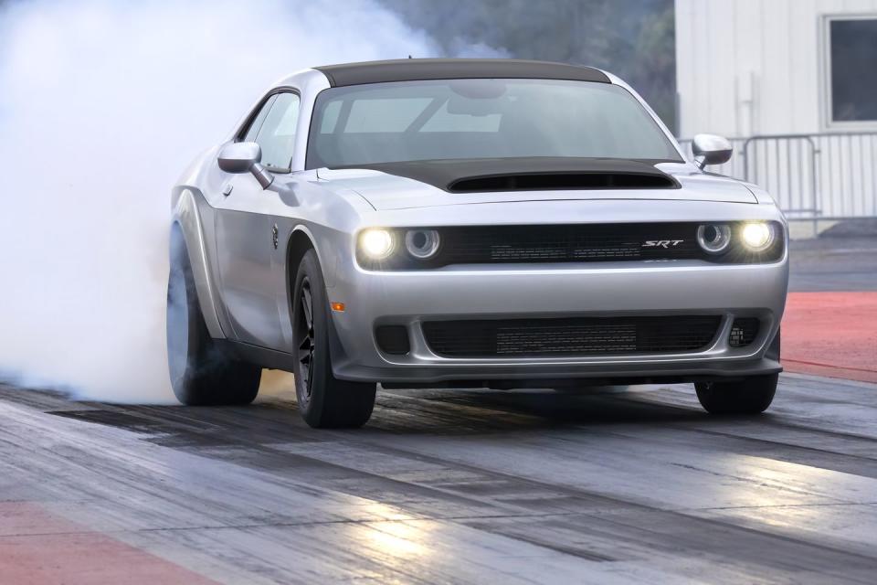<p>The final Dodge "Last Call" model is also the most powerful, with the Challenger SRT Demon 170 pushing out an absurd 1025 horsepower on E85 fuel. This gives the Demon 170 a claimed quarter-mile time of just 8.9 seconds, and the V-8-powered muscle car can even be ordered with a parachute.</p><p><a class="link " href="https://www.caranddriver.com/news/a43328576/2023-dodge-challenger-srt-demon-170-revealed/" rel="nofollow noopener" target="_blank" data-ylk="slk:Read the full story;elm:context_link;itc:0;sec:content-canvas">Read the full story</a></p>