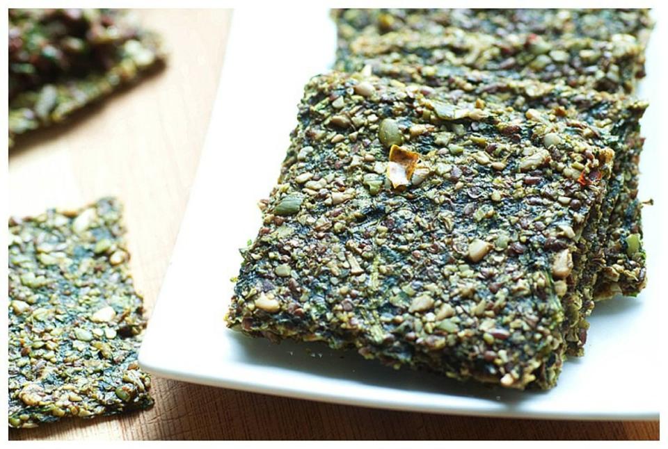 Raw Pumpkin Seed Crackers With Spinach