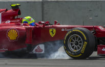 Ferrari driver Felipe Massa of Brazil steers his car in the hairpin curve at the Canadian Formula One Grand Prix on June 10, 2012 at the Circuit Gilles Villeneuve in Montreal. AFP PHOTO/ROGERIO BARBOSAROGERIO BARBOSA/AFP/GettyImages