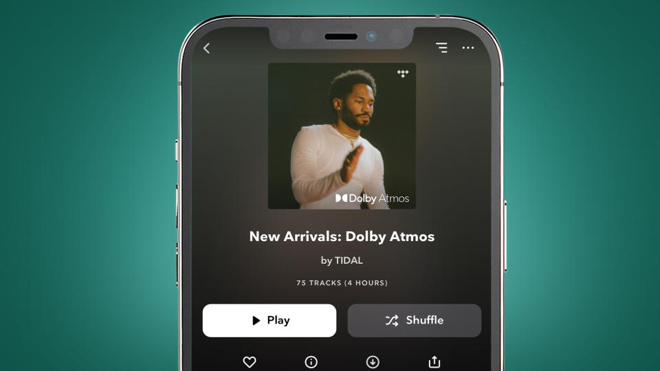 A phone on a green background showing the Tidal app