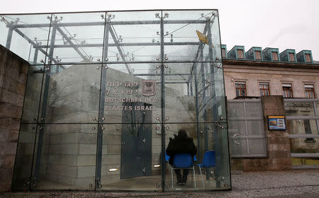 A general view shows the entrance to the embassy of Israel in Berlin, Germany, February 23, 2017. Picture taken February 23. REUTERS/Fabrizio Bensch