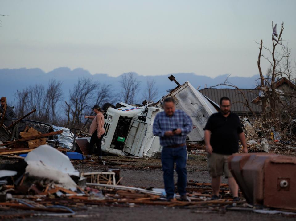 General view of tornado damage of the downtown area on December 11, 2021 in Mayfield, Kentucky (Getty Images)