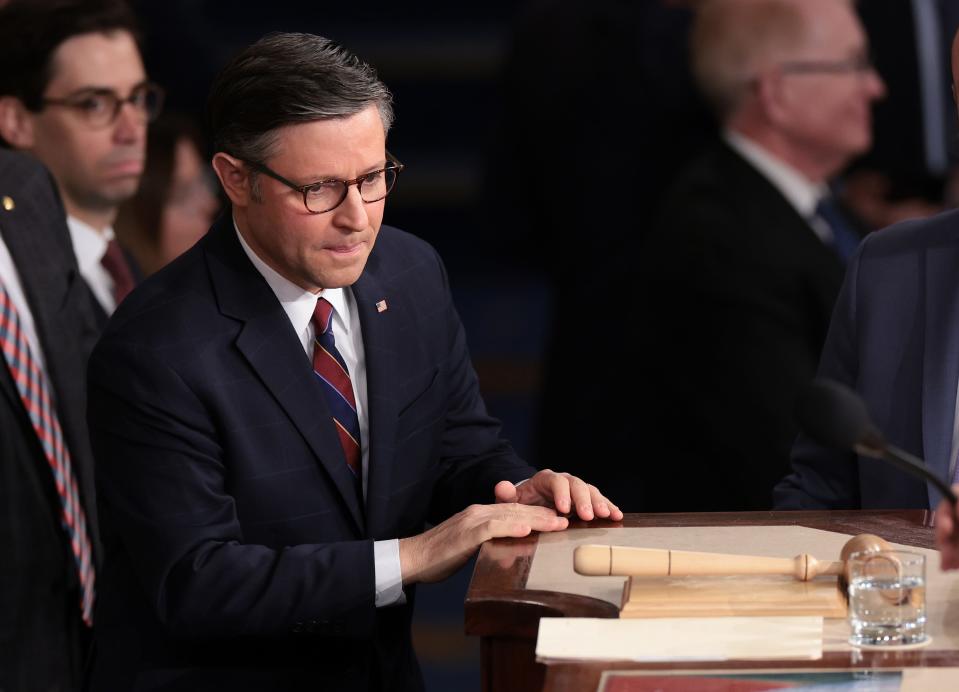 U.S. Speaker of the House Mike Johnson, R-La., presides over the House of Representatives prior to an address by Japanese Prime Minister Fumio Kishida at the U.S. Capitol on April 11, 2024 in Washington, DC.