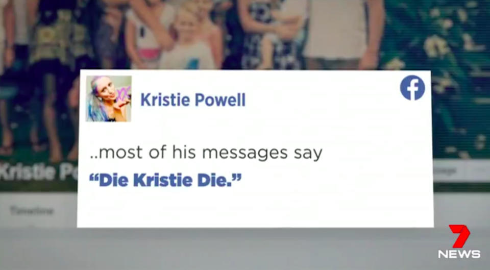 Ms Powell took to Facebook to write about a stalker who was messaging her up to 100 times a day. Source: 7 News