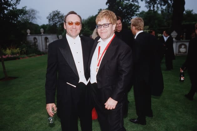 Kevin Spacey and Sir Elton John at the 2001 White Tie and Tiara Ball - Credit: John Rogers/Getty Images