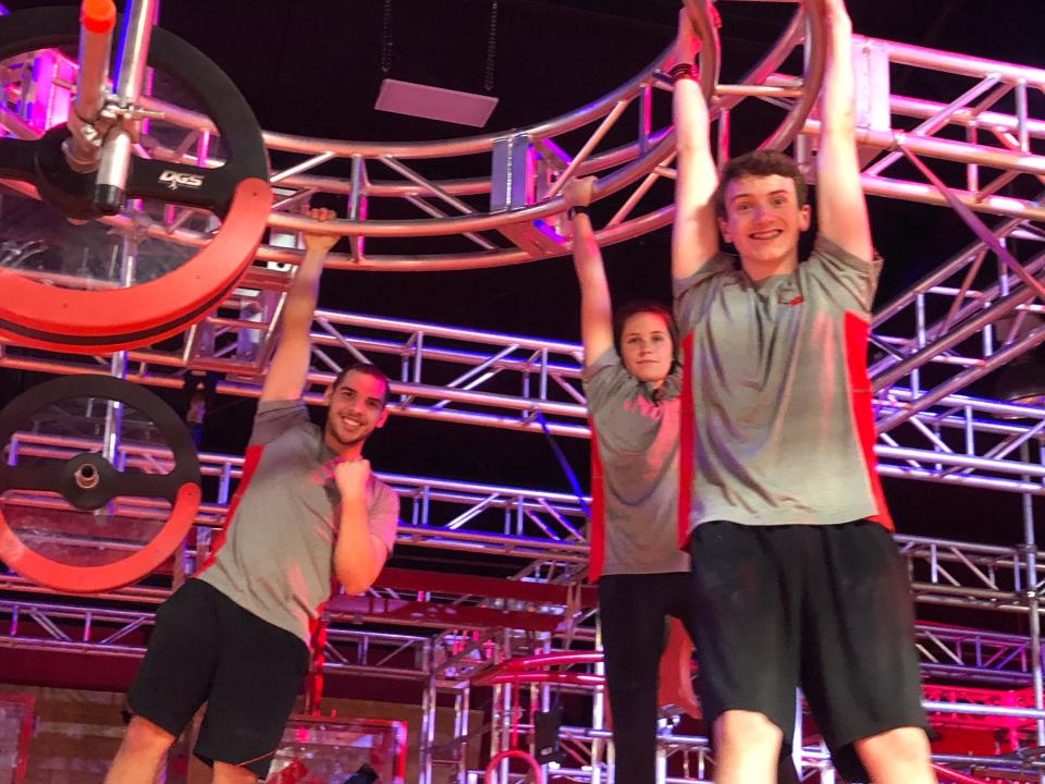 Anthony Jordan (left) is excited for the grand opening of his Ninja Warrior inspired gym, Jordan Warriors, in Exeter.  Two of his former students, Exeter's Abby Herrick and Evan McCarthy, have joined the staff.