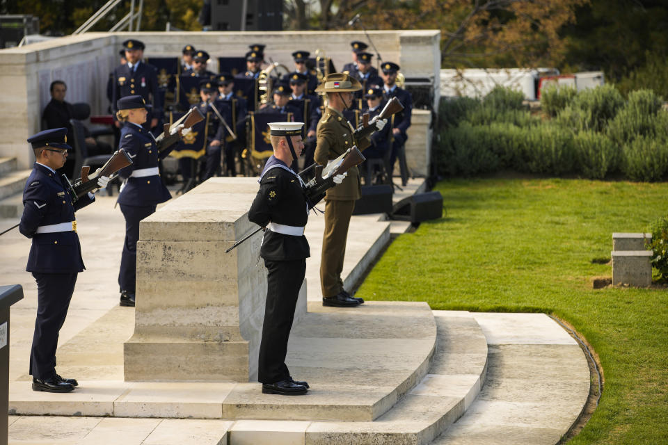 Australian soldiers stand during a ceremony at the Anzac Cove beach, the site of World War I landing of the ANZACs, in Gallipoli peninsula last year. Source: AAP