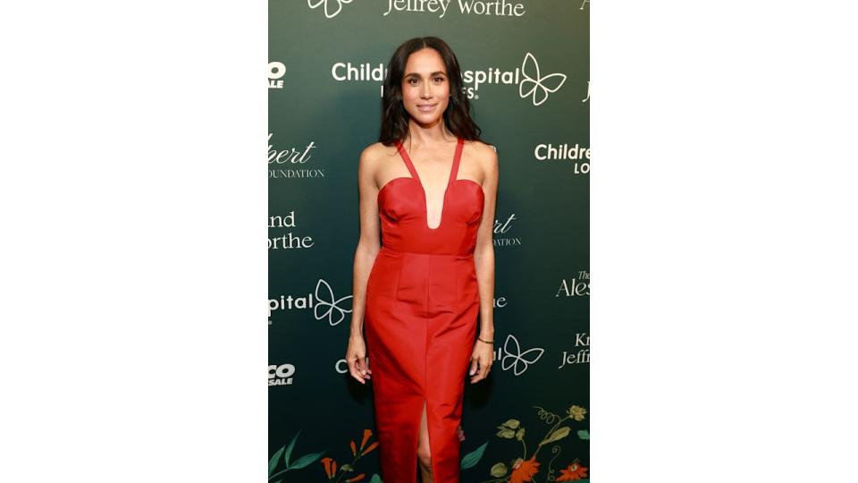 woman in red dress 