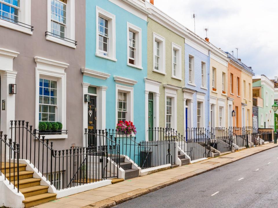 Colorful townhomes in London, England.