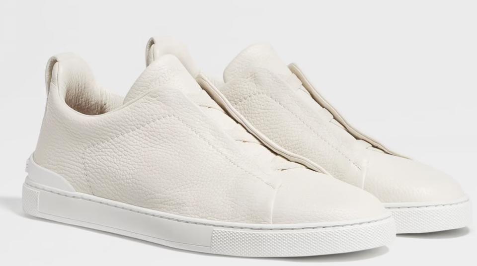 Zegna's slip-on Deerskin Triple Stitch shoes in off-white.