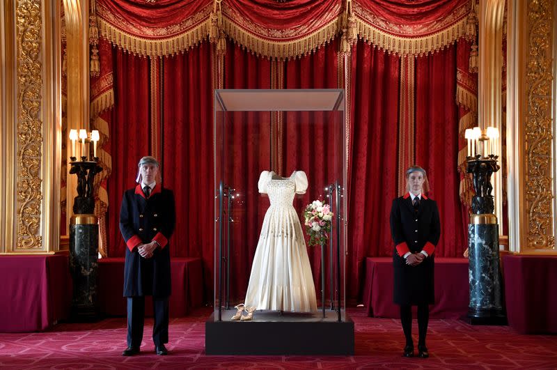 Wedding dress worn by Princess Beatrice of York, which was originally worn by Britain's Queen Elizabeth in the 1960s, ahead of it going on public display at Windsor Castle, Windsor, Britain