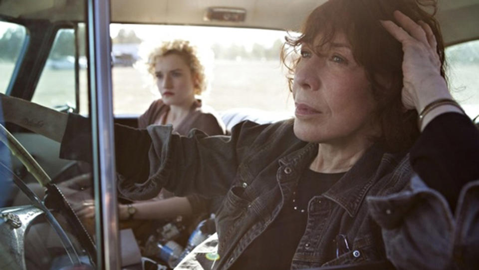 Julia Garner and Lily Tomlin in Grandma