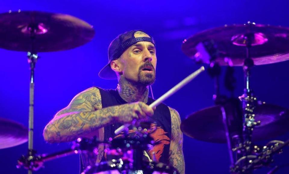 Blink-182 drummer Travis Barker performs at the Save Mart Center on Thursday, Oct. 6, 2016, in Fresno.