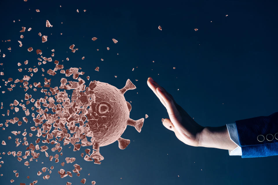 hand forbidden coronavirus,3d render