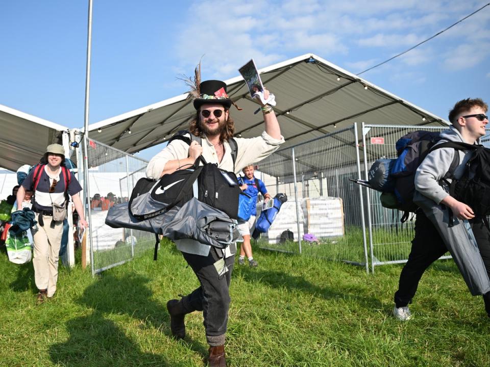 Revellers arrive at Glastonbury on Wednesday, but Labour staffers are banned (Getty Images)