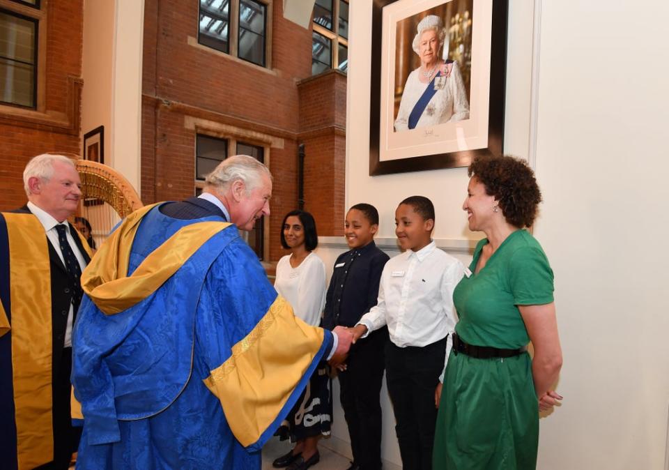 HRH meets 12-year-old twins Sami and Mehdi, students involved in the Royal College of Music Sparks engagement programme c. Chris Christodoulou