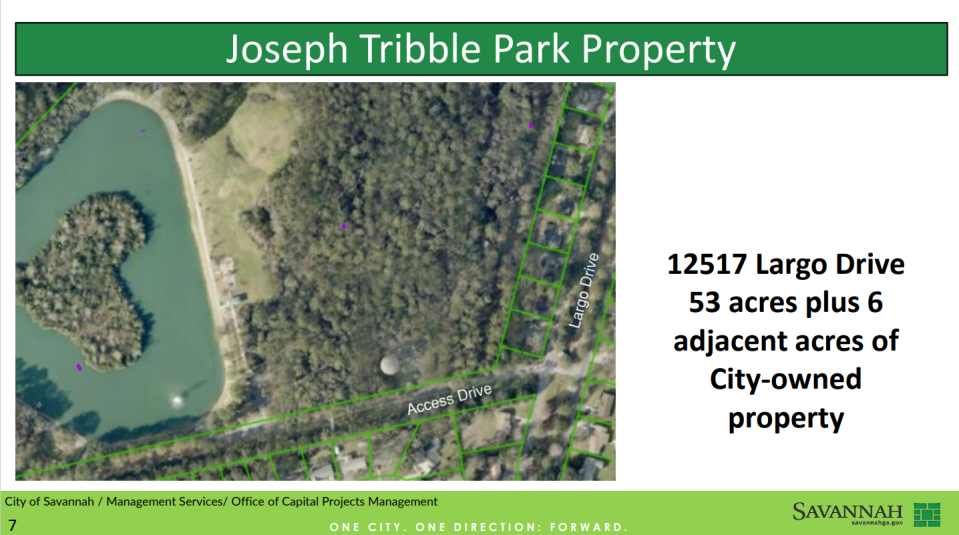 Tribble Park is a secluded, heavily wooded park that was formerly a wastewater treatment site.