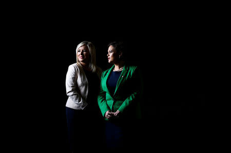 Sinn Fein's President-elect, Mary Lou McDonald and Sinn Fein Deputy Michelle O'Neill, pose for a photograph before a special party conference, at which Gerry Adams will formally step down as President, in Dublin, Ireland, February 10, 2018. REUTERS/Clodagh Kilcoyne