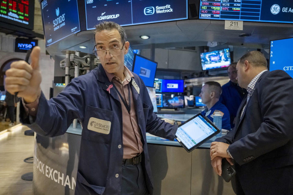 Traders work the floor of the New York Stock Exchange on August 16, 2024. US stocks edged lower in early trading Friday, as traders looked to lock in gains at the end of a positive week for major Wall Street indices. Around 10 minutes into trading, the Dow Jones Industrial Average was down 0.1 percent at 40,518.87, and the S&P was 0.1 percent lower at 5,536.08. The Nasdaq slipped 0.2 percent to 17,566.08. (Photo by ANGELA WEISS / AFP) (Photo by ANGELA WEISS/AFP via Getty Images)