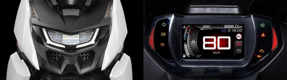 圖／2022 Aeonmotor STR 300 ABS配備與汽車同等級的Class D LED大燈，搭載4.2吋數位全彩IPS螢幕，能給予騎士各式各樣的智慧提示。
