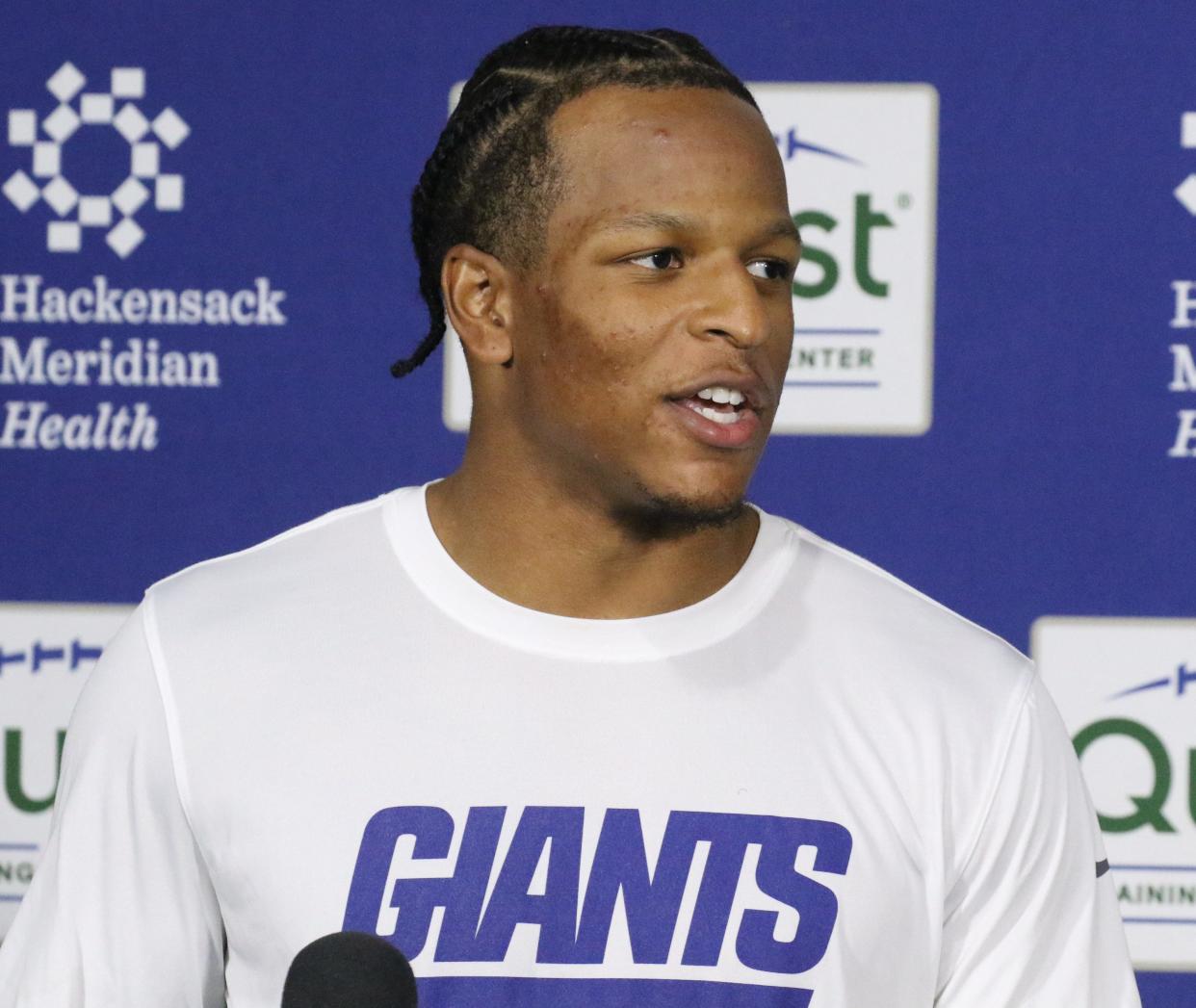 East Rutherford , NJ — May 10, 2024 -- Cornerback and third round draft pick Dru Phillips as the NY Giants hold their Rookie Camp and introduce their new draft picks.