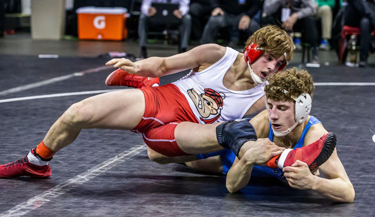 Mitchell Mesenbrink (right) won three state titles as a high school wrestler in Wisconsin. Can the redshirt freshmen now uphold Penn State's national-title expectations as a first-time starter at 165 pounds?