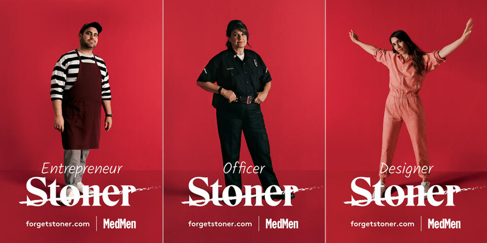 three different people with the word Stoner crossed out and their real job titles underneath.