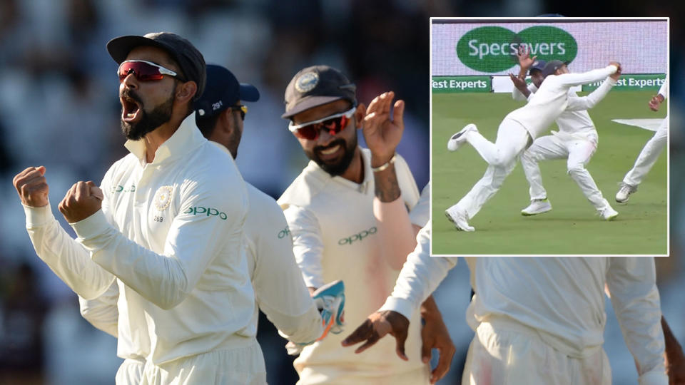 Kohli took a superb catch to remove Pope on day four. Pic: Getty/Fox Sports