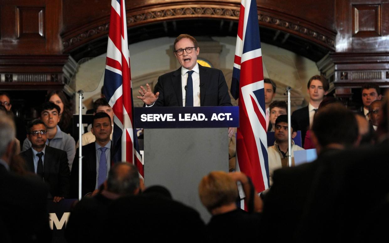 Tom Tugendhat launches his bid for the Tory leadership at an event in central London