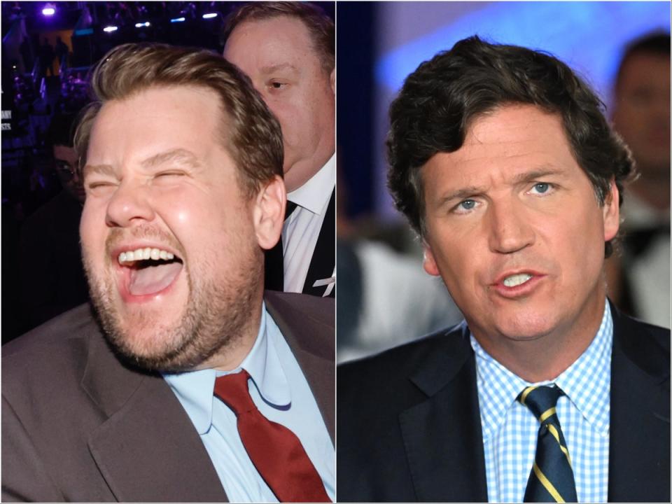 James Corden (left) and Tucker Carlson (Getty Images)