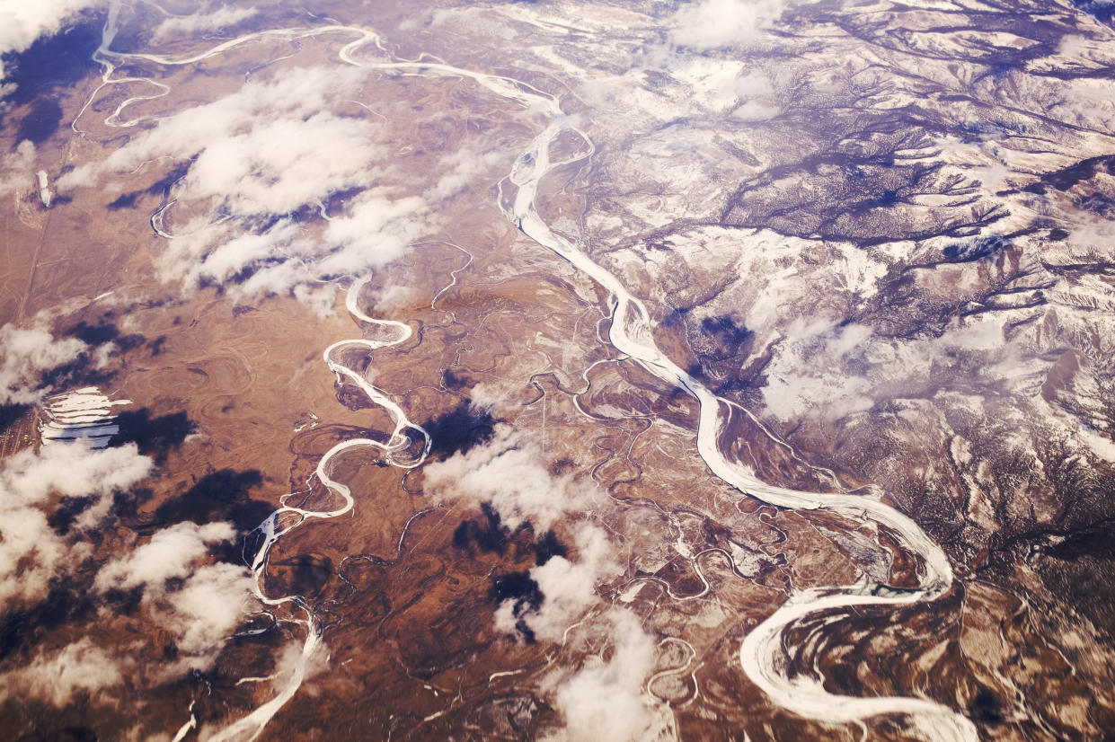 The frozen tundra from air in Eastern Siberia, Russia.