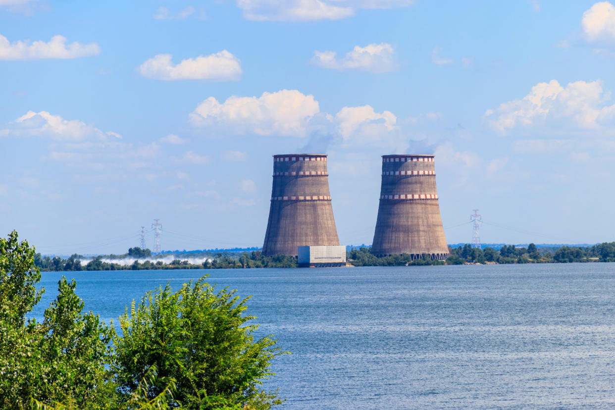 Cooling towers of Zaporizhia Nuclear Power Station in Enerhodar, Ukraine