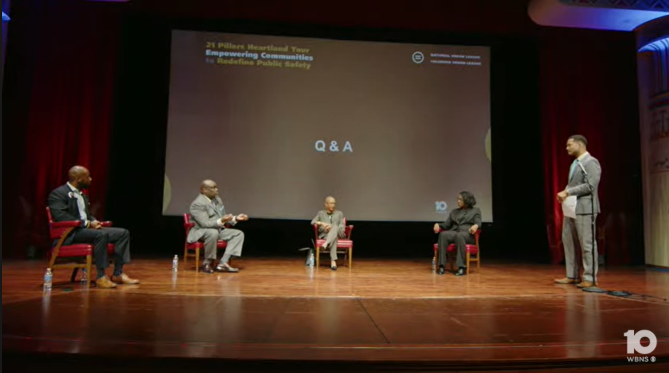 From left to right, civil rights attorney Sean Walton, Pastor Victor Davis, Janet Jackson, chair of the Columbus Civilian Police Review Board, and Columbus Police Chief Elain Bryant participate in a Wednesday forum about police reform, on Sept. 15, 2021.