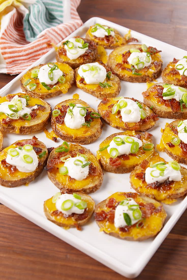 <p>These cheesy bites taste just like potato skins, but they're SO much easier.</p><p>Get the recipe from <a href="https://www.delish.com/cooking/recipe-ideas/recipes/a51179/potato-skin-bites-recipe/" rel="nofollow noopener" target="_blank" data-ylk="slk:Delish;elm:context_link;itc:0;sec:content-canvas" class="link ">Delish</a>.</p>