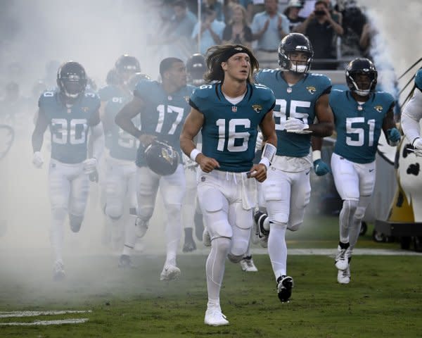 Quarterback Trevor Lawrence (16) and the Jacksonville Jaguars will battle the Indianapolis Colts on Sunday in Indianapolis. File Photo by Joe Marino/UPI
