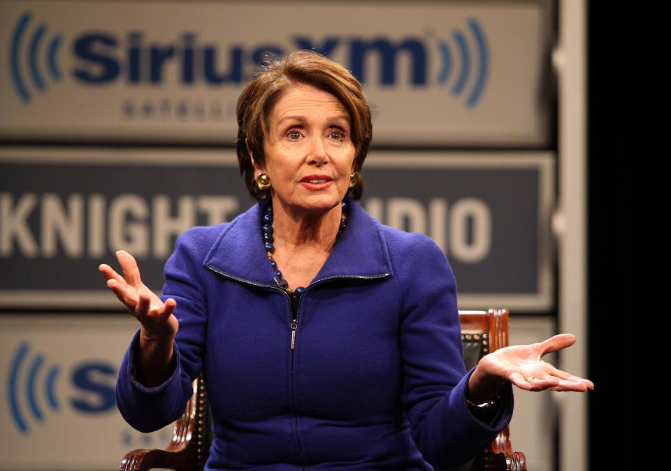 Democratic Leader Nancy Pelosi answers questions during the 'SiriusXM Leading Ladies' series hosted by SiriusXM host/veteran White House correspondent Julie Mason at The Newseum on March 4, 2014 in Washington, D.C.  (Photo by Paul Morigi/Getty Images for SiriusXM)