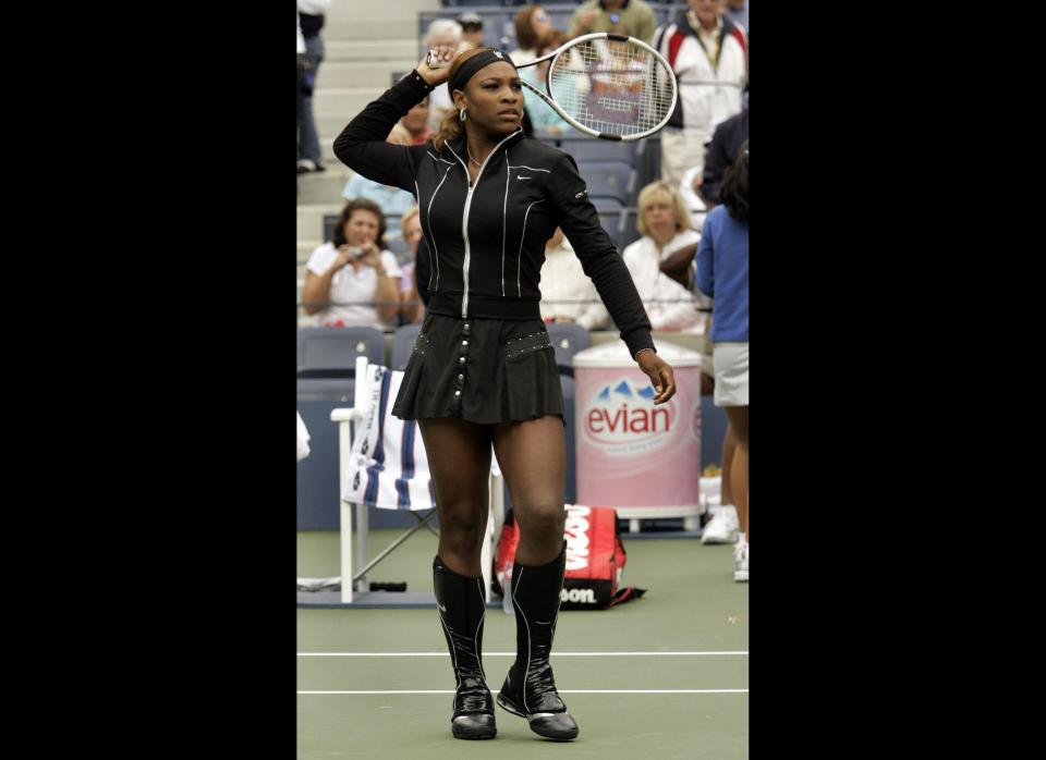 Walking in her big black boots at the 2004 U.S. Open.