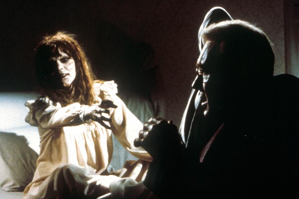 The violence of her thrashing and jerking: Blair terrorises Max von Sydow in ‘The Exorcist’ (Shutterstock)
