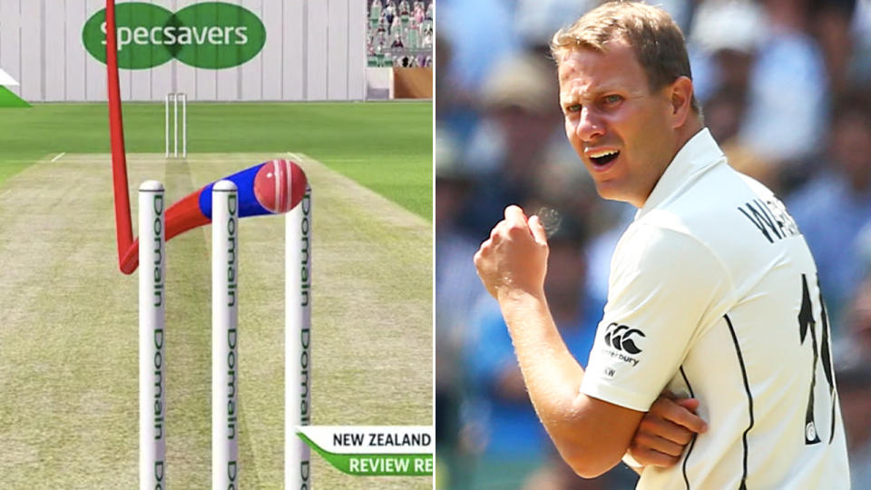 New Zealand fast bowler Neil Wagner was at a loss after DRS failed to give him the wicket of Australian century-maker Travis Head on day two of the Boxing Day Test. Pictures: Channel 7/Getty Images